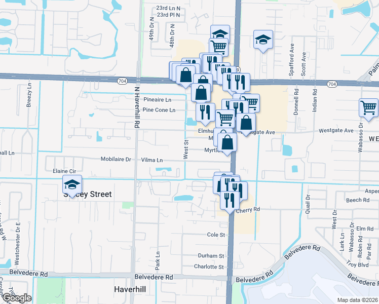 map of restaurants, bars, coffee shops, grocery stores, and more near 4720 Myrtle Lane in West Palm Beach