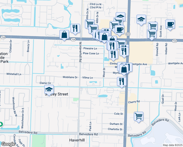map of restaurants, bars, coffee shops, grocery stores, and more near 4900 Wedgewood Way in West Palm Beach