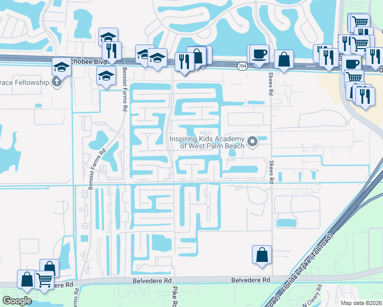 map of restaurants, bars, coffee shops, grocery stores, and more near 158 Lake Frances Drive in West Palm Beach