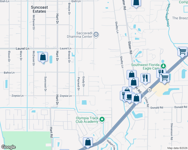 map of restaurants, bars, coffee shops, grocery stores, and more near 2501 Farrance Court in North Fort Myers