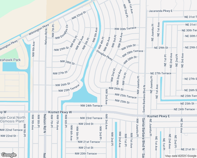 map of restaurants, bars, coffee shops, grocery stores, and more near 2605 Northwest 3rd Place in Cape Coral