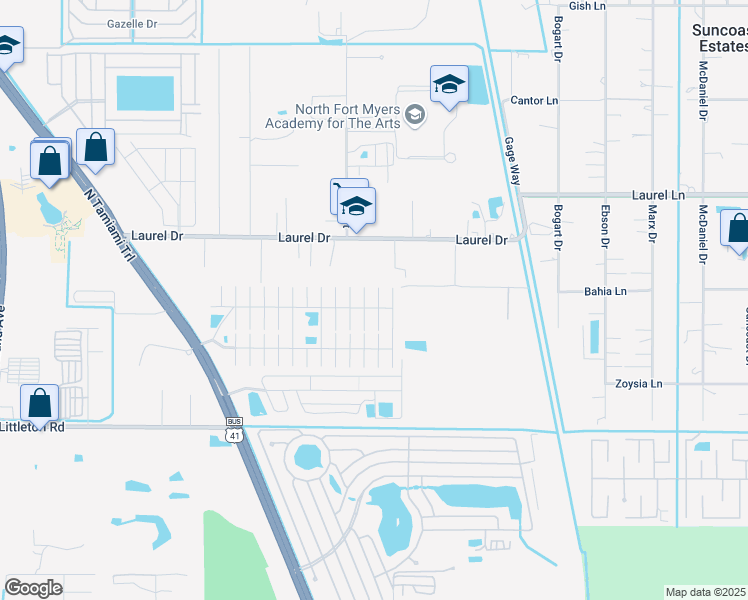 map of restaurants, bars, coffee shops, grocery stores, and more near 532 Sun Up Street in North Fort Myers