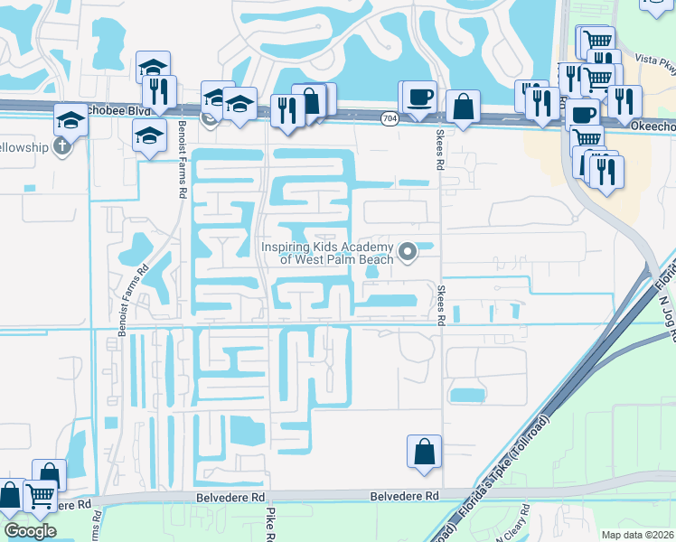 map of restaurants, bars, coffee shops, grocery stores, and more near 222 Lake Frances Drive in West Palm Beach