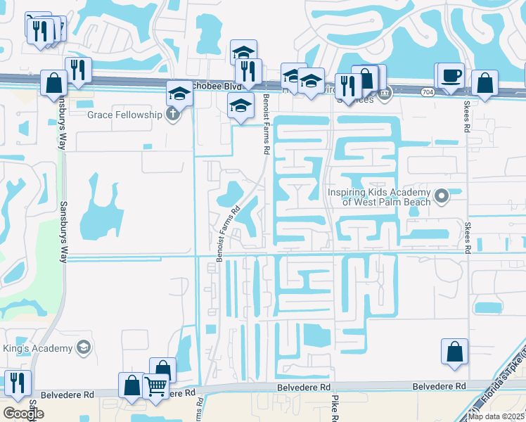 map of restaurants, bars, coffee shops, grocery stores, and more near 1523 Lake Crystal Drive in West Palm Beach