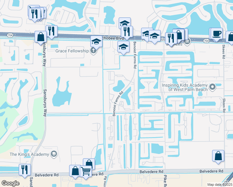 map of restaurants, bars, coffee shops, grocery stores, and more near 1520 Windorah Way in Royal Palm Beach