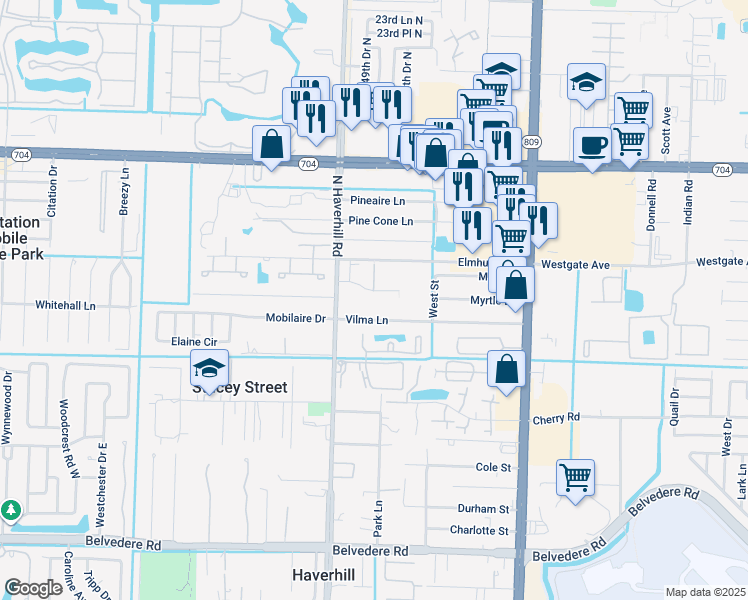 map of restaurants, bars, coffee shops, grocery stores, and more near 4900 Wedgewood Way in West Palm Beach