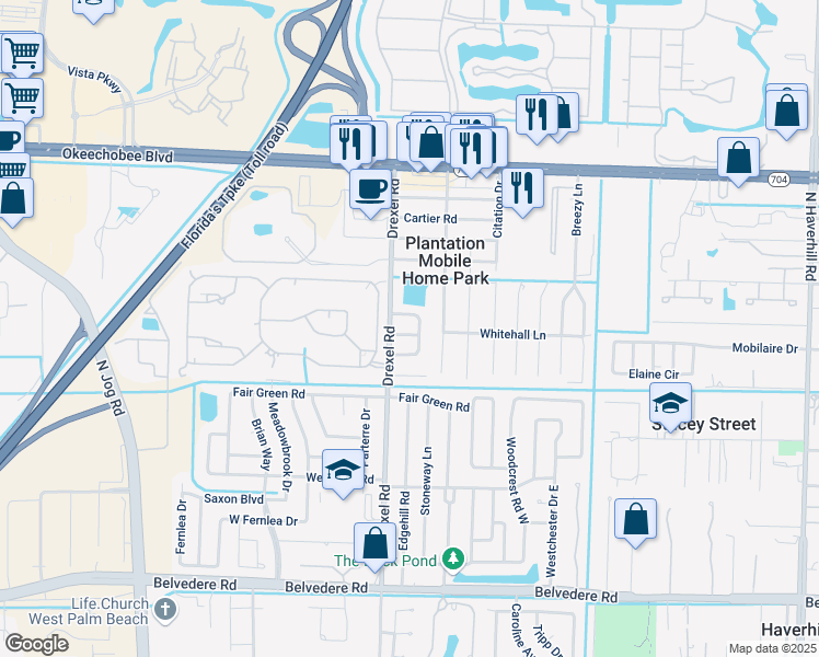 map of restaurants, bars, coffee shops, grocery stores, and more near 1610 Velvet Place North in West Palm Beach