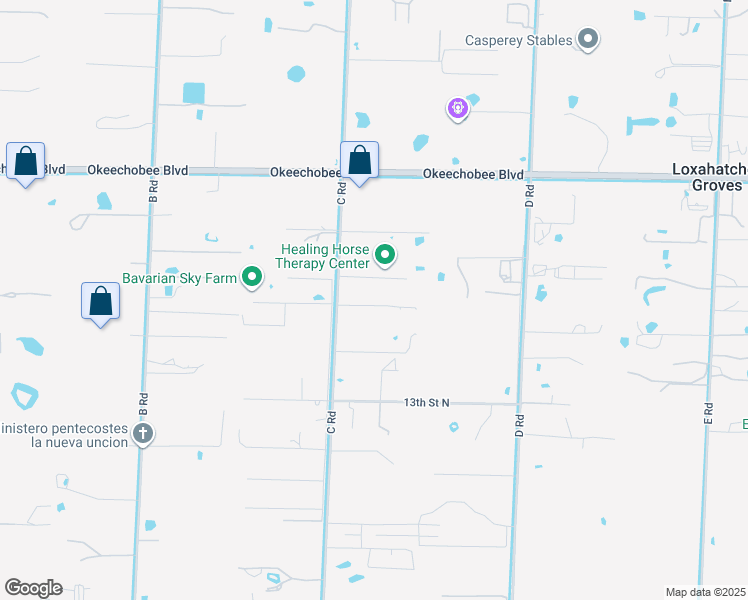 map of restaurants, bars, coffee shops, grocery stores, and more near 1666 C Road in Loxahatchee