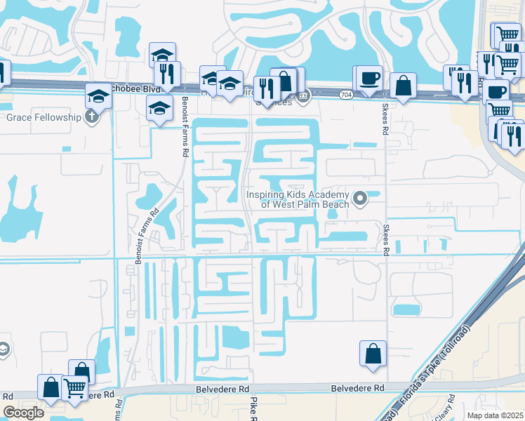 map of restaurants, bars, coffee shops, grocery stores, and more near 153 Lake Frances Drive in West Palm Beach