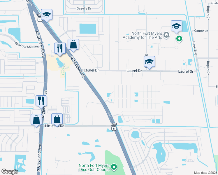 map of restaurants, bars, coffee shops, grocery stores, and more near 972 IdleWay Drive in North Fort Myers