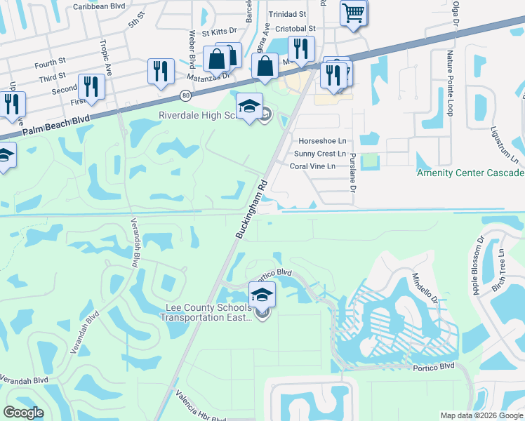 map of restaurants, bars, coffee shops, grocery stores, and more near 14250 Drawdy Court in Fort Myers