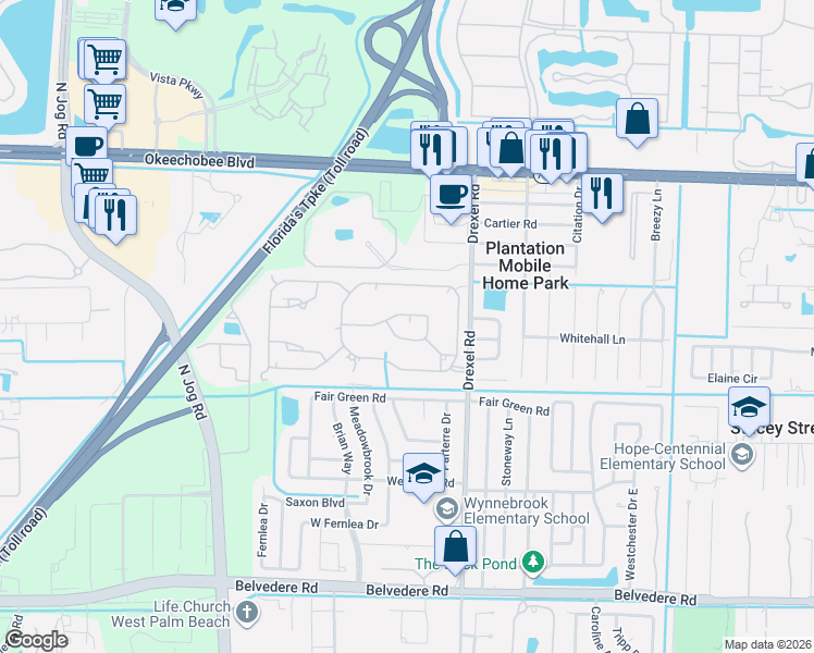 map of restaurants, bars, coffee shops, grocery stores, and more near 15th Ln N in West Palm Beach