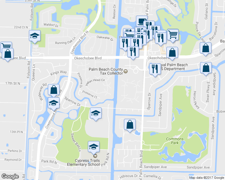 map of restaurants, bars, coffee shops, grocery stores, and more near 422 Narrowleaf Court in Royal Palm Beach