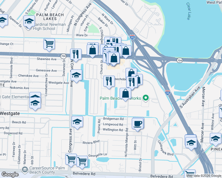map of restaurants, bars, coffee shops, grocery stores, and more near 1705 Norman Drive in West Palm Beach