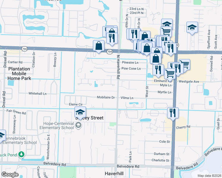 map of restaurants, bars, coffee shops, grocery stores, and more near 5070 Norma Elaine Road in West Palm Beach