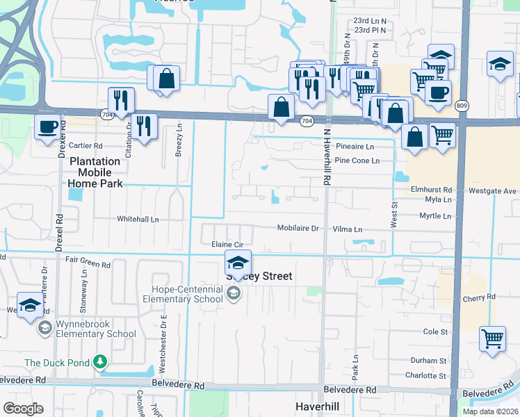 map of restaurants, bars, coffee shops, grocery stores, and more near 5264 Norma Elaine Road in West Palm Beach