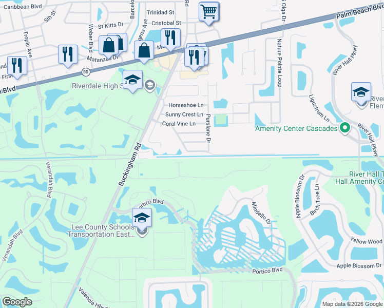 map of restaurants, bars, coffee shops, grocery stores, and more near 15766 Treasure Island Lane in Fort Myers