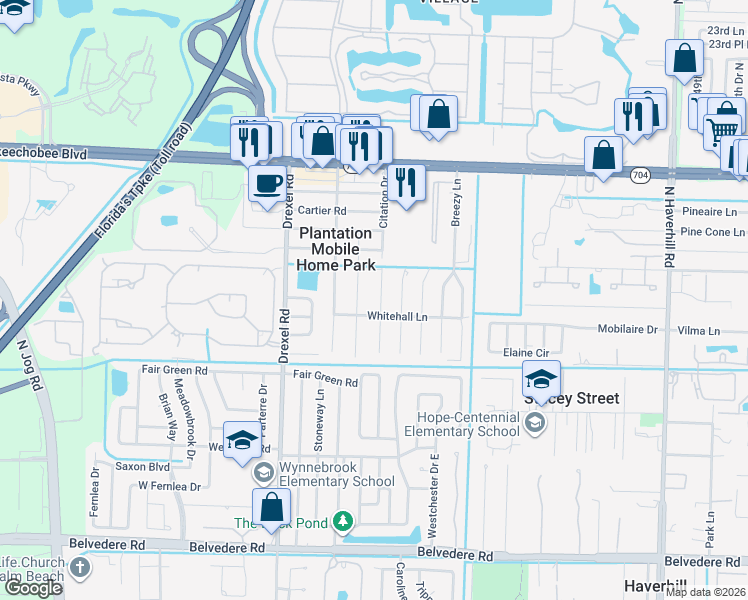 map of restaurants, bars, coffee shops, grocery stores, and more near 1651 Citation Drive in West Palm Beach