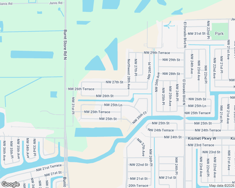 map of restaurants, bars, coffee shops, grocery stores, and more near 2823 Northwest 26th Terrace in Cape Coral