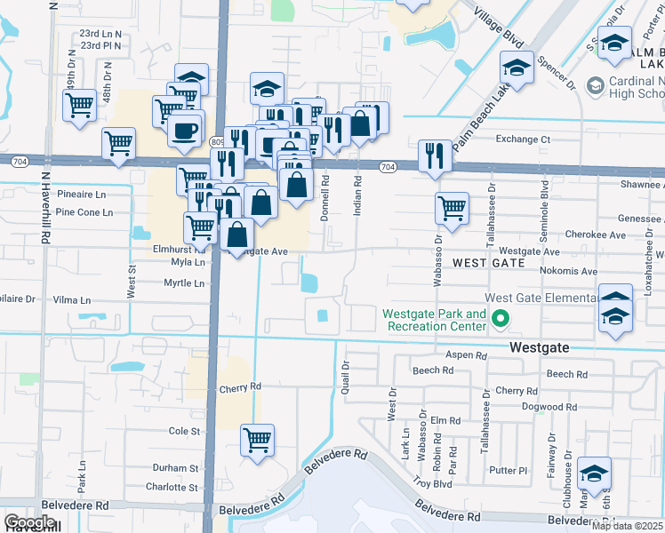 map of restaurants, bars, coffee shops, grocery stores, and more near 4175 Westgate Avenue in West Palm Beach