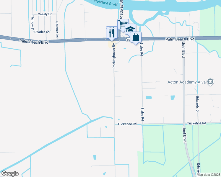 map of restaurants, bars, coffee shops, grocery stores, and more near 1013 Packing House R in Alva