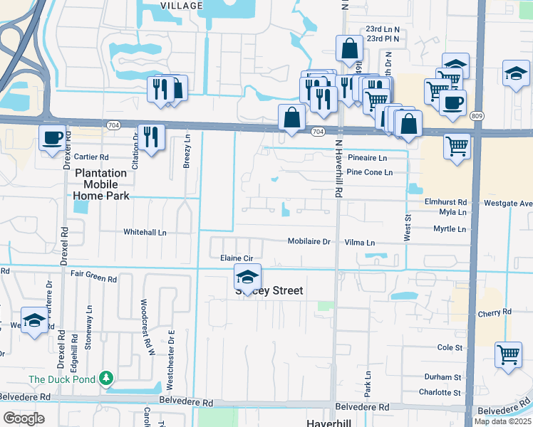 map of restaurants, bars, coffee shops, grocery stores, and more near 5060 Sanctuary Way in West Palm Beach