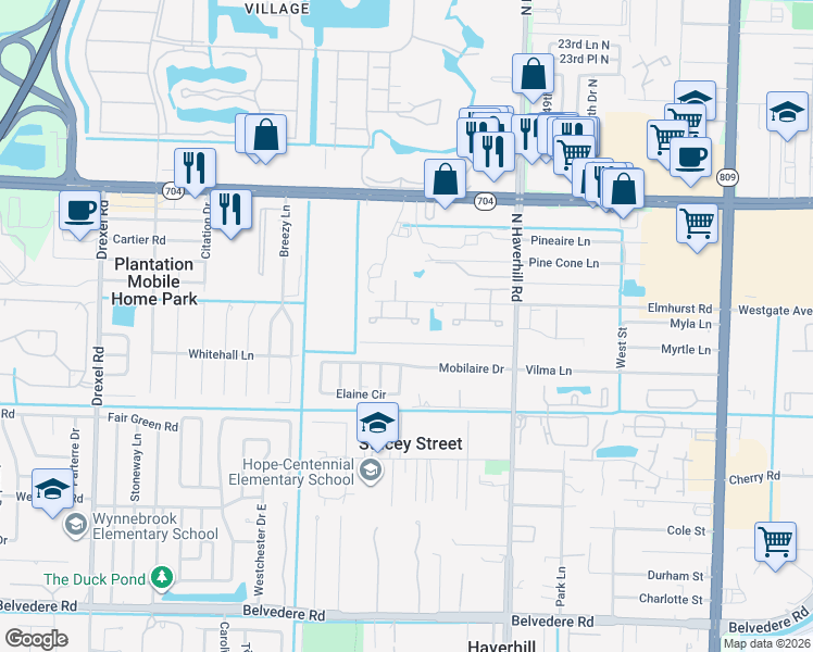 map of restaurants, bars, coffee shops, grocery stores, and more near 5060 Sanctuary Way in West Palm Beach