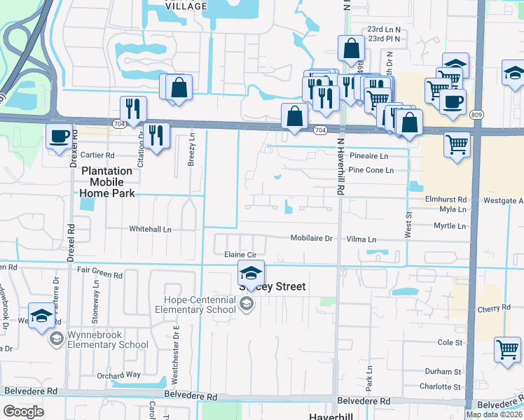 map of restaurants, bars, coffee shops, grocery stores, and more near 5070 Sanctuary Way in West Palm Beach