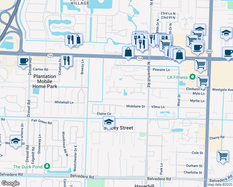map of restaurants, bars, coffee shops, grocery stores, and more near 5070 Sanctuary Way in West Palm Beach