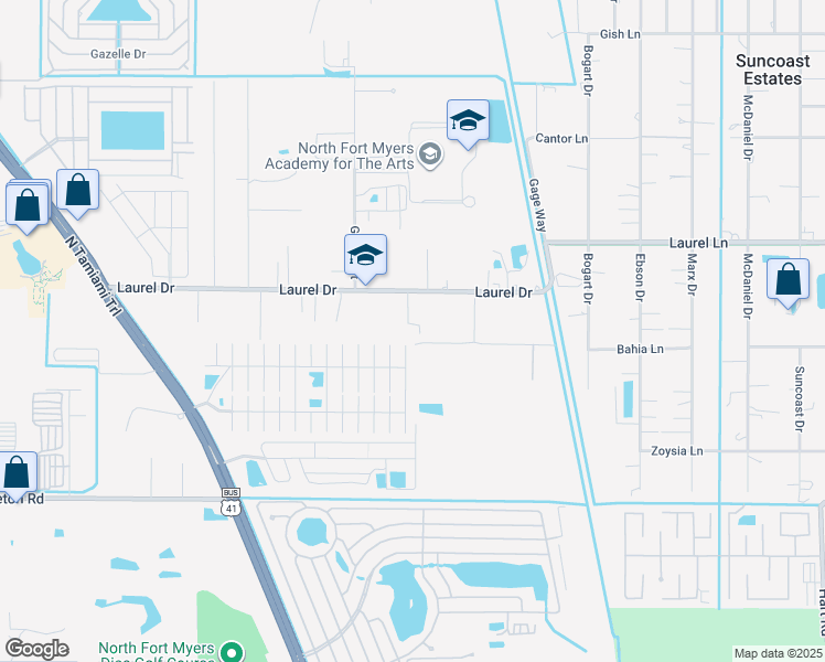 map of restaurants, bars, coffee shops, grocery stores, and more near 1340 Laurel Drive in North Fort Myers