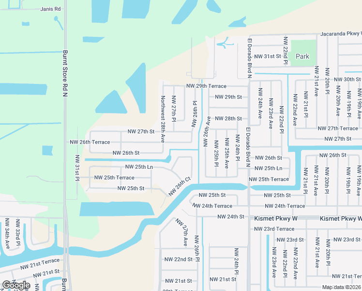 map of restaurants, bars, coffee shops, grocery stores, and more near 2615 Northwest 26th Terrace in Cape Coral