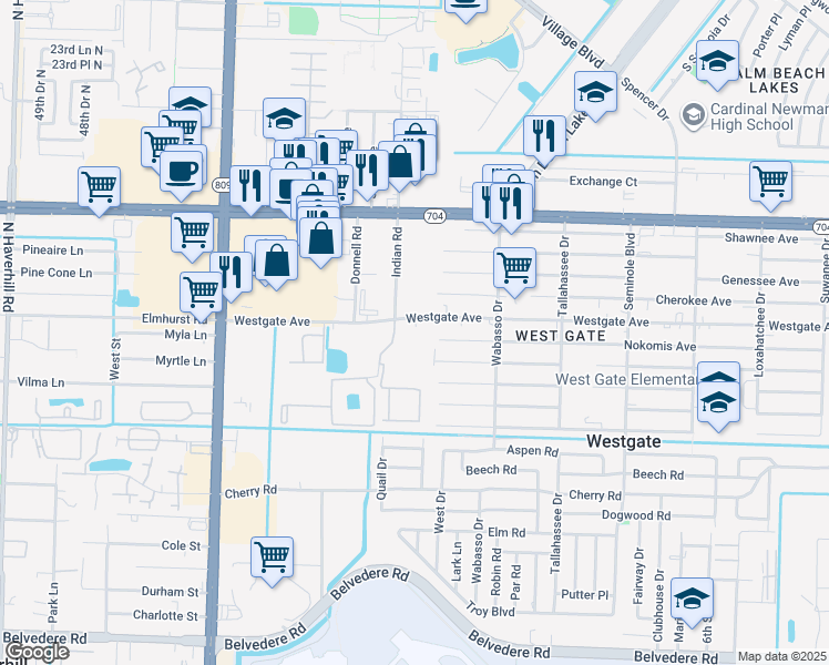 map of restaurants, bars, coffee shops, grocery stores, and more near 2952 Westgate Avenue in West Palm Beach