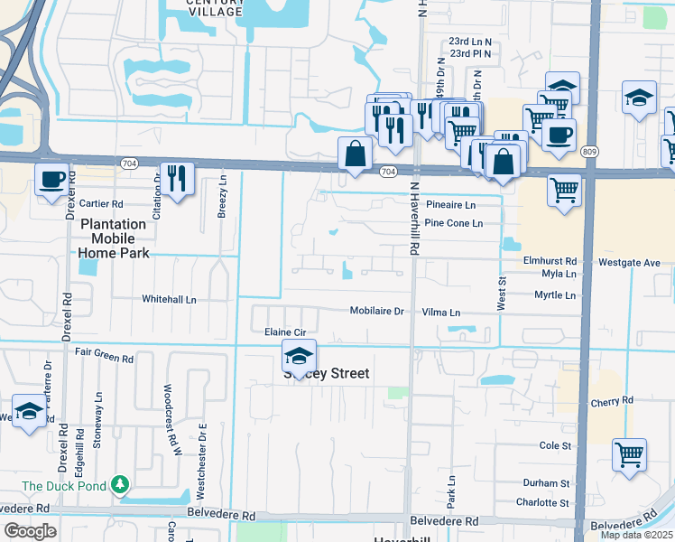 map of restaurants, bars, coffee shops, grocery stores, and more near 5170 Elmhurst Road in West Palm Beach