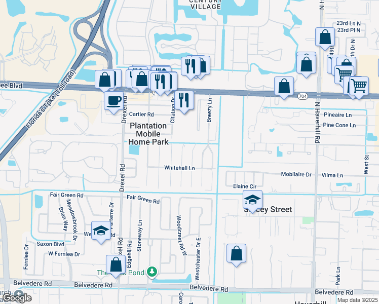 map of restaurants, bars, coffee shops, grocery stores, and more near 1719 Magnolia Lane in West Palm Beach