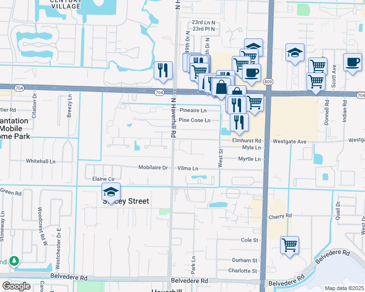 map of restaurants, bars, coffee shops, grocery stores, and more near 4931 Wedgewood Way in West Palm Beach