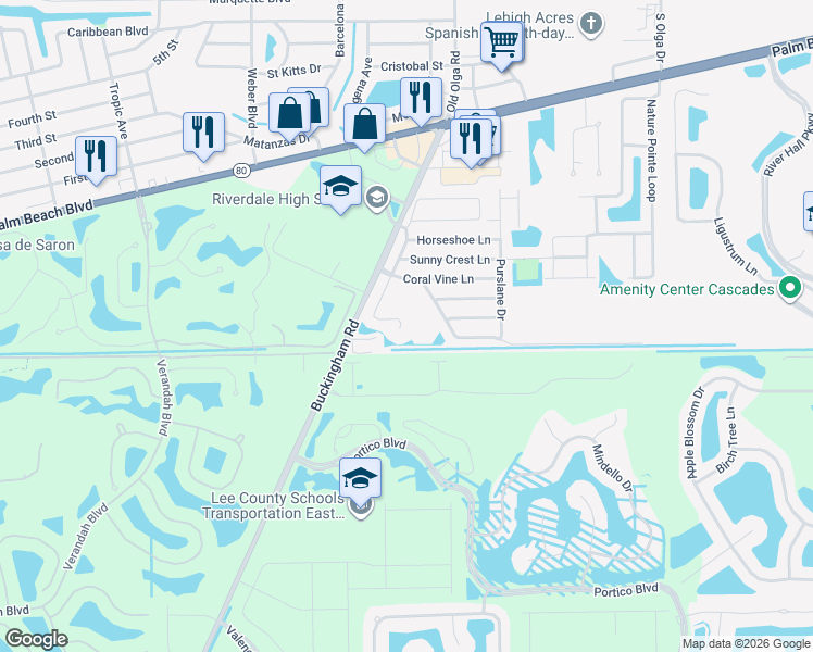 map of restaurants, bars, coffee shops, grocery stores, and more near 15482 Spring Line Lane in Fort Myers