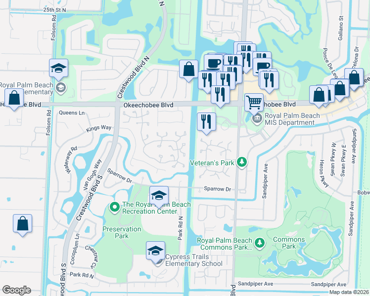 map of restaurants, bars, coffee shops, grocery stores, and more near 410 Northgate Court in Royal Palm Beach