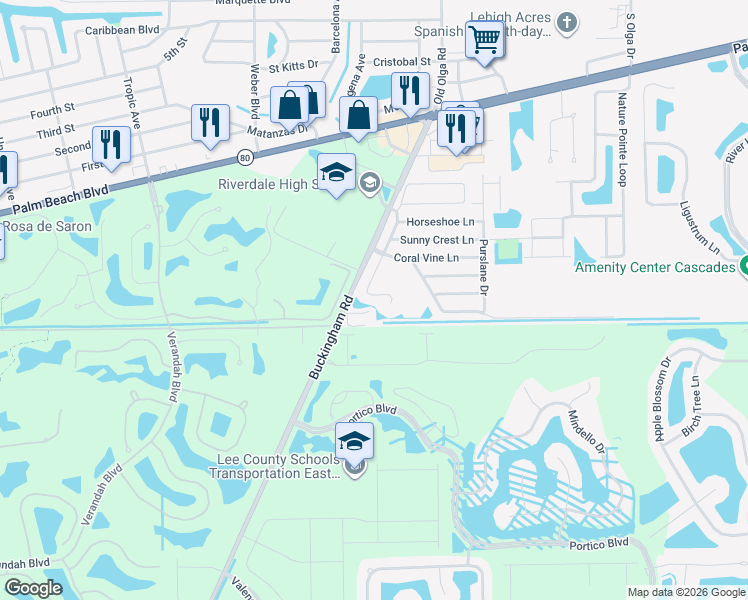 map of restaurants, bars, coffee shops, grocery stores, and more near 15492 Spring Line Lane in Fort Myers