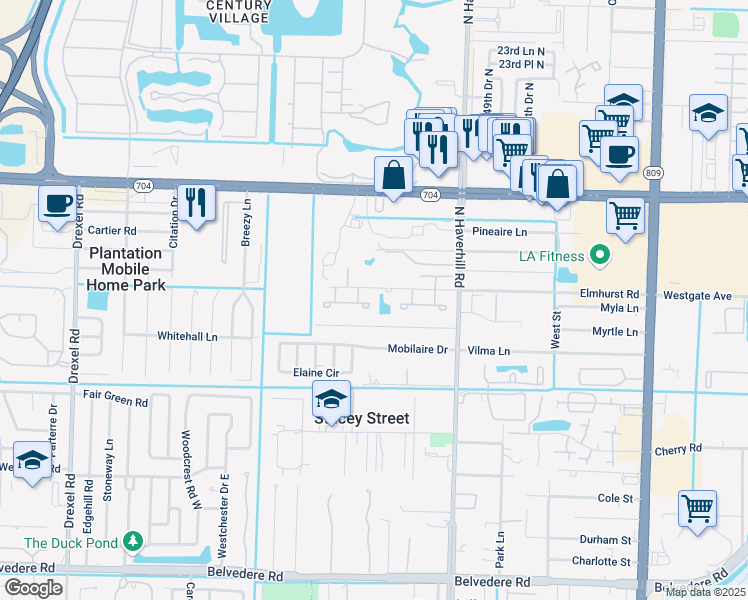 map of restaurants, bars, coffee shops, grocery stores, and more near 5170 Elmhurst Road in West Palm Beach