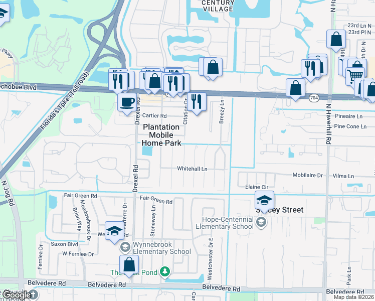 map of restaurants, bars, coffee shops, grocery stores, and more near 1704 Citation Drive in West Palm Beach