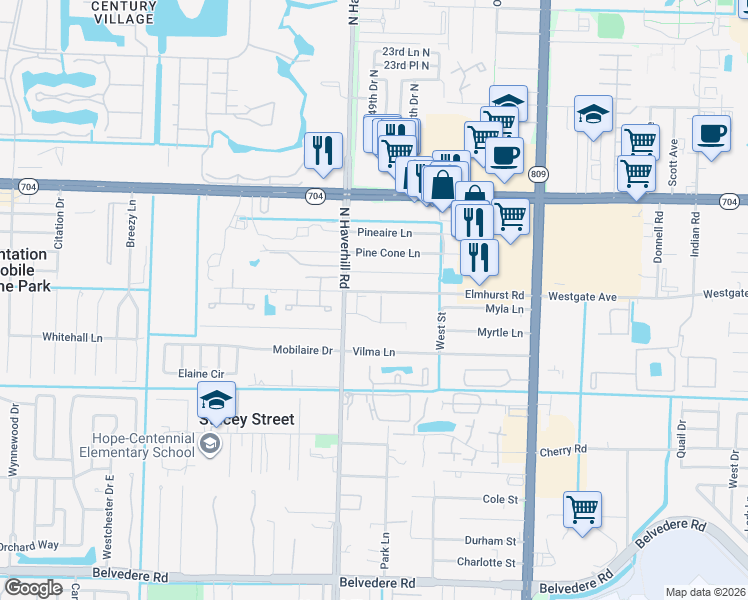map of restaurants, bars, coffee shops, grocery stores, and more near 4931 Wedgewood Way in West Palm Beach