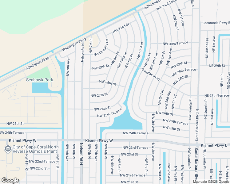 map of restaurants, bars, coffee shops, grocery stores, and more near 2608 Northwest 5th Place in Cape Coral