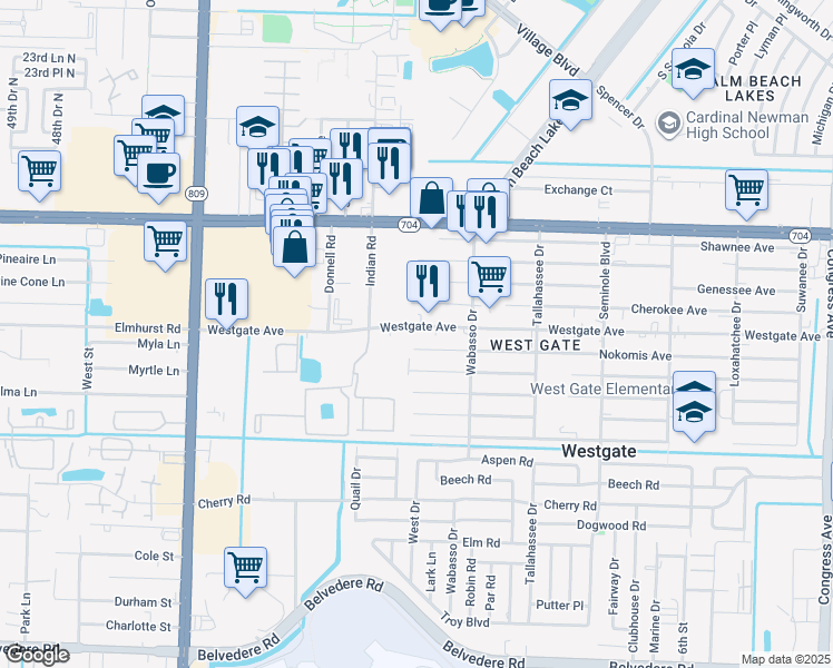 map of restaurants, bars, coffee shops, grocery stores, and more near 2952 Westgate Avenue in West Palm Beach