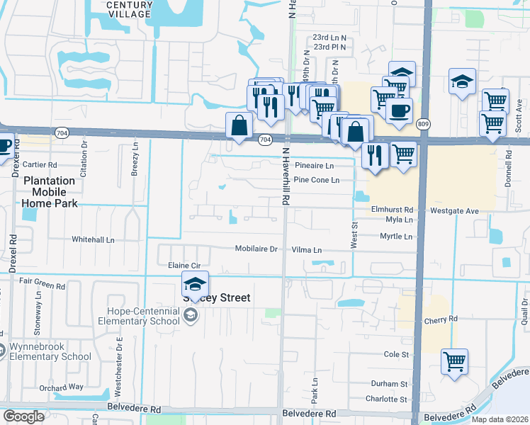 map of restaurants, bars, coffee shops, grocery stores, and more near 5070 Elmhurst Road in West Palm Beach