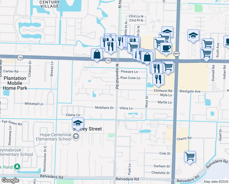 map of restaurants, bars, coffee shops, grocery stores, and more near 5030 Elmhurst Road in West Palm Beach