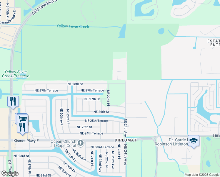 map of restaurants, bars, coffee shops, grocery stores, and more near 2723 Northeast 22nd Place in Cape Coral