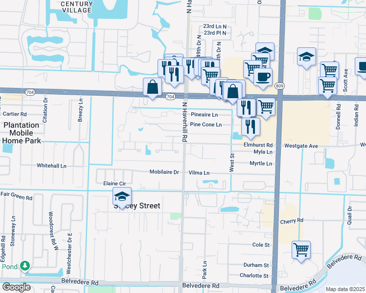 map of restaurants, bars, coffee shops, grocery stores, and more near 1442 Haverhill Road in West Palm Beach