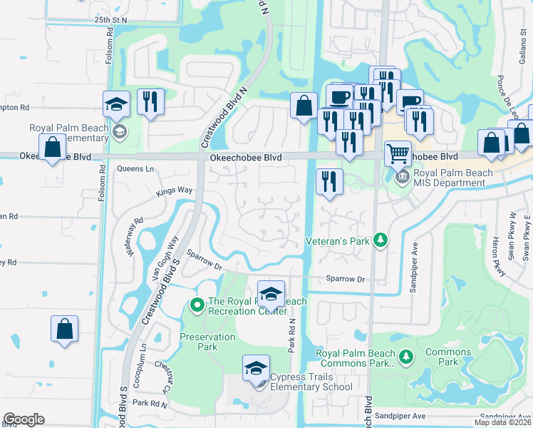 map of restaurants, bars, coffee shops, grocery stores, and more near 337 Pennington Court in Royal Palm Beach