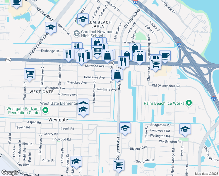 map of restaurants, bars, coffee shops, grocery stores, and more near 2403 Westgate Avenue in West Palm Beach