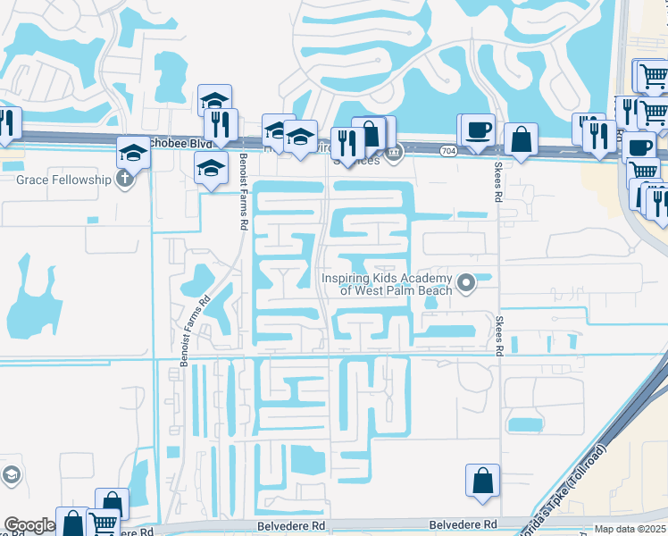 map of restaurants, bars, coffee shops, grocery stores, and more near 1700 Golden Lakes Boulevard in West Palm Beach